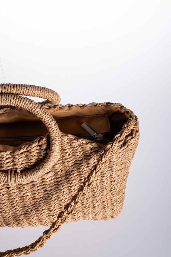 Halka Saplı Astarlı Fermuarlı Hasır Örgü Askılı Plaj Çantası