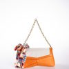 Fular Hediyeli Kanvas Detaylı Turuncu Vegan Deri Ayarlanabilir El ve Omuz Çantası