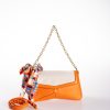 Fular Hediyeli Kanvas Detaylı Turuncu Vegan Deri Ayarlanabilir El ve Omuz Çantası