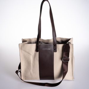 Taba Biye Detaylı Krem Kanvas Ayarlanabilir El ve Omuz Çantası