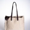 Tote Astarlı Krem Kanvas Acı Kahve Askılı Çıt Çıt Kapama Ayarlanabilir El ve Omuz Çantası