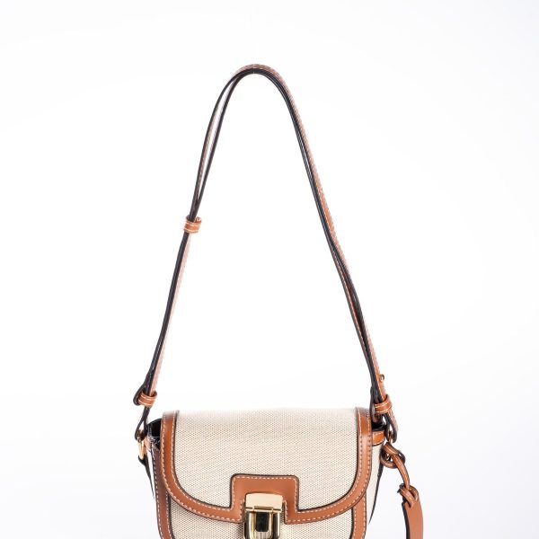 Kanvas Krem Taba Detaylı Kapaklı Ayarlanabilir El ve Omuz Çantası