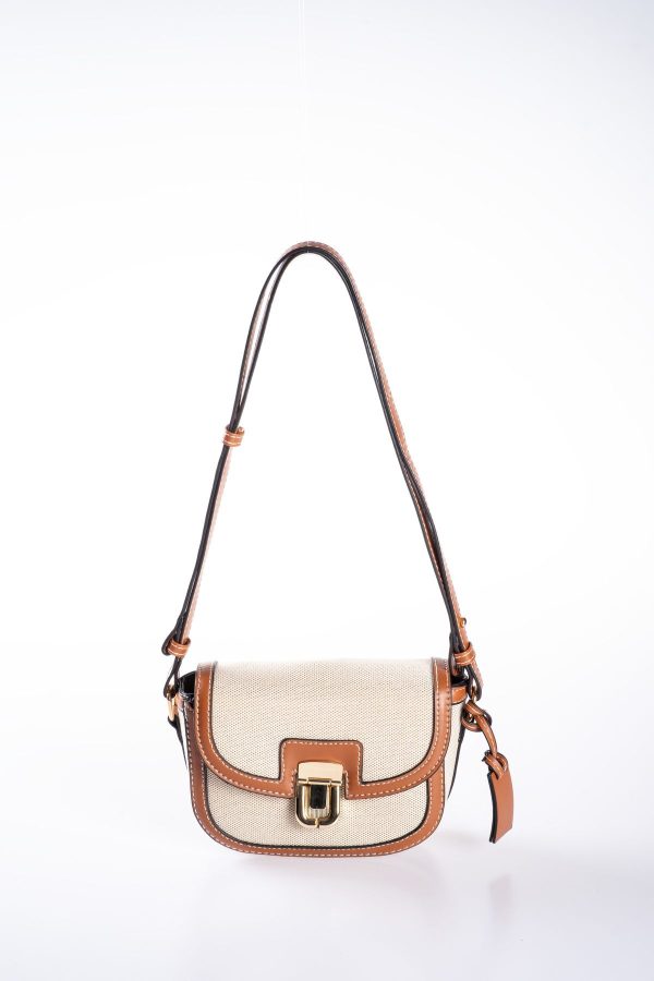 Kanvas Krem Taba Detaylı Kapaklı Ayarlanabilir El ve Omuz Çantası
