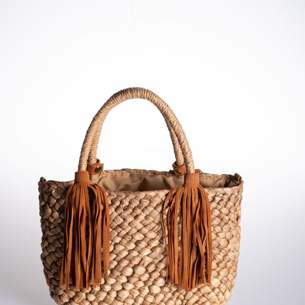 Çıkarılabilir Taba Püskül Aksesuarlı Astarlı Hasır Mini Çanta