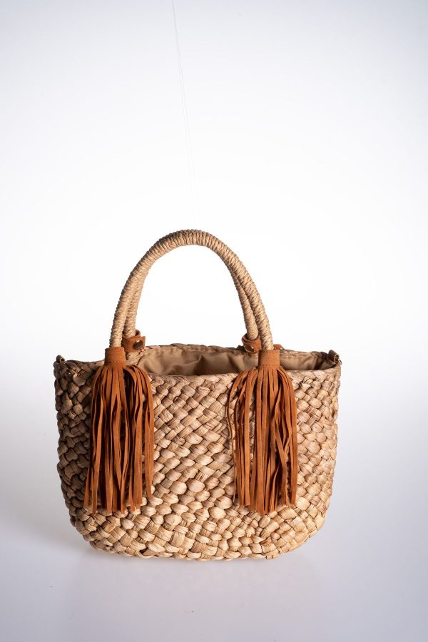 Çıkarılabilir Taba Püskül Aksesuarlı Astarlı Hasır Mini Çanta