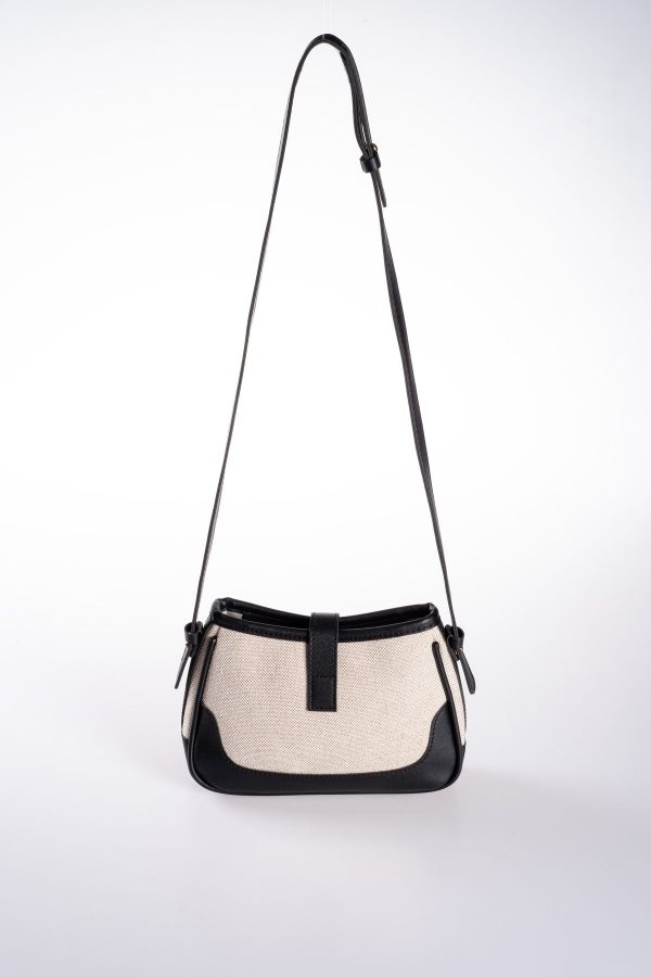 Siyah Vegan Deri Detaylı Kanvas Ayarlanabilir El ve Omuz Çantası