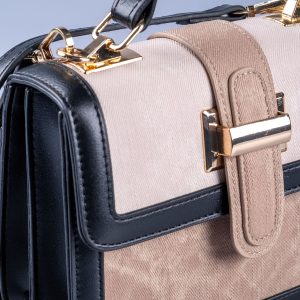 Pastel Yeşil Vegan Deri Detaylı Krem Kanvas Ayarlanabilir El ve Omuz Çantası