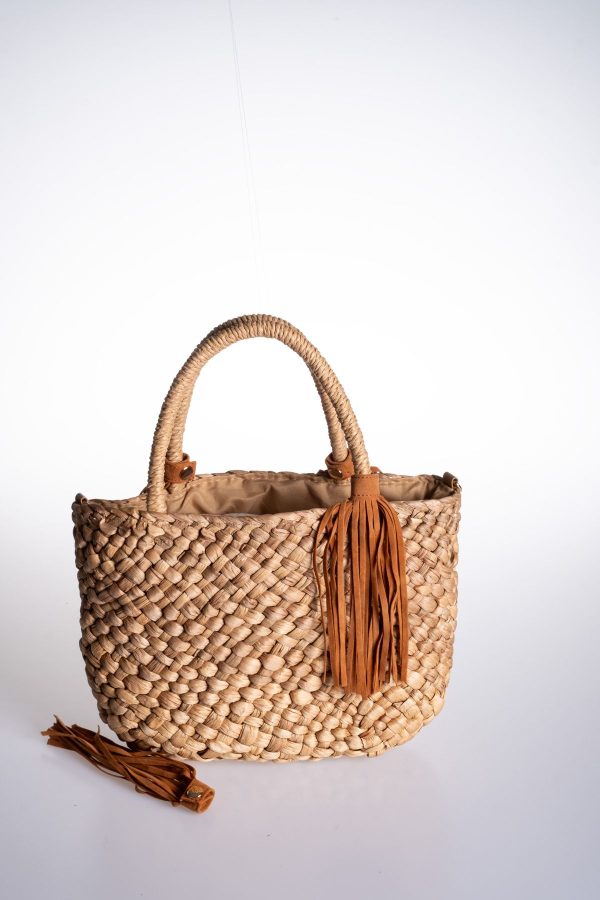 Çıkarılabilir Taba Püskül Aksesuarlı Astarlı Hasır Mini Çanta