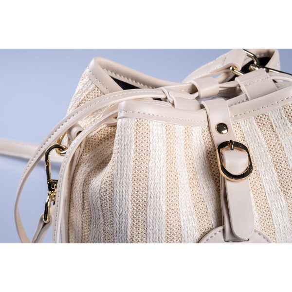 Büzgülü Bej & Krem Çizgili Ayarlanabilir El ve Omuz Çantası