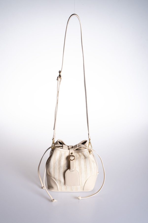 Büzgülü Bej & Krem Çizgili Ayarlanabilir El ve Omuz Çantası