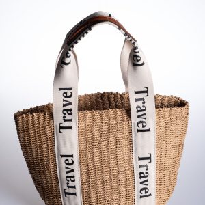 Açık Taba Biye Vegan Deri Detaylı Tote Bej Kanvas Ayarlanabilir El ve Omuz Çantası