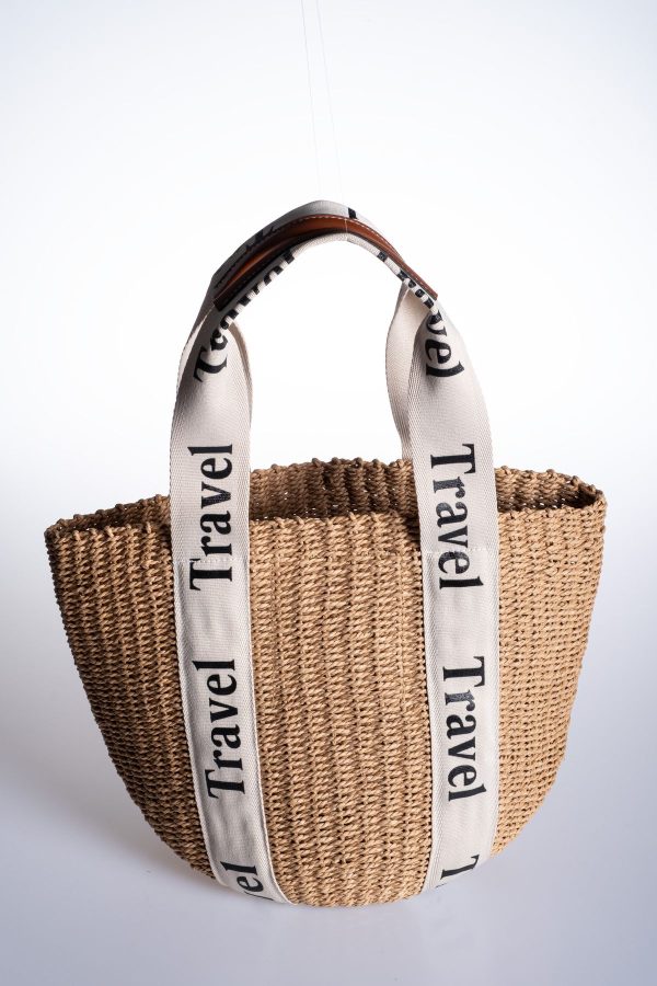 Beyaz Yazılı Kanvas Askılı Tote Hasır Çanta