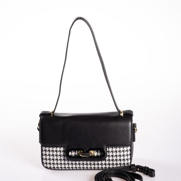 Siyah Vegan Deri Kazayağı Desenli El ve Omuz Çantası