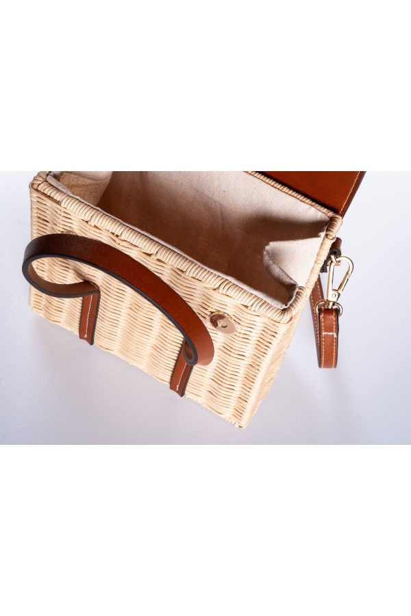 Vegan Deri Kapaklı Hasır Taba El ve Omuz Çantası