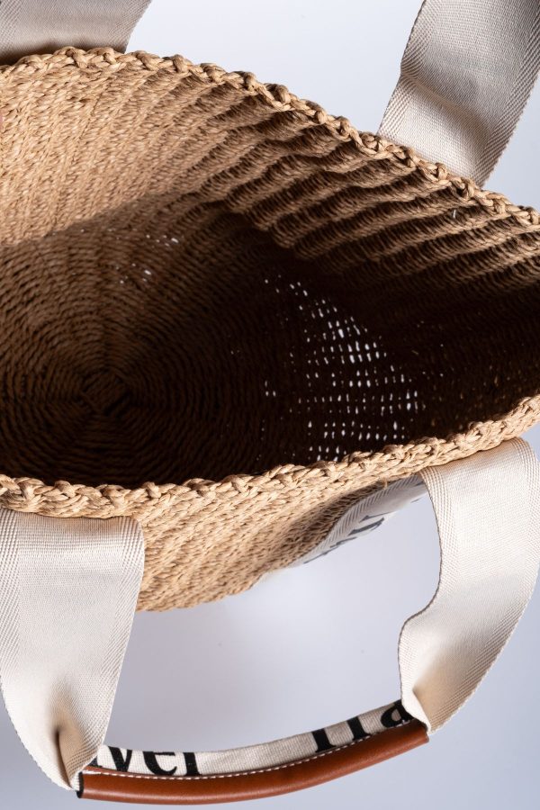 Beyaz Yazılı Kanvas Askılı Tote Hasır Çanta