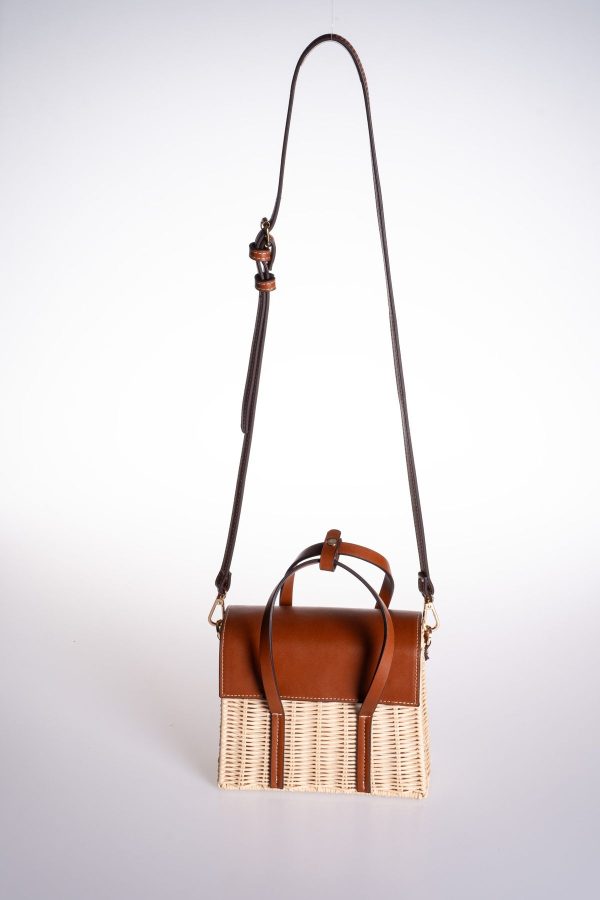 Vegan Deri Kapaklı Hasır Taba El ve Omuz Çantası