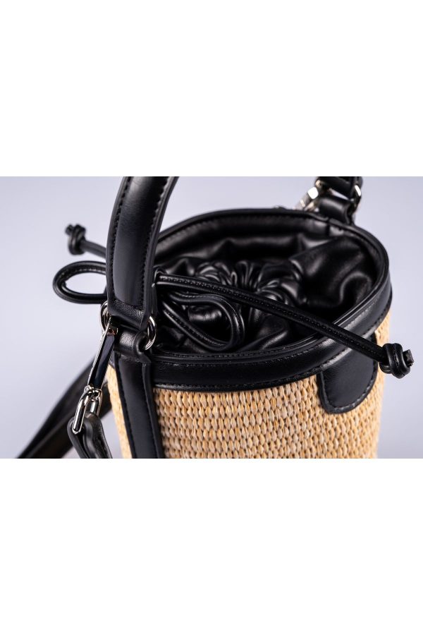 Mini Silindir Hasır El ve Omuz Çantası