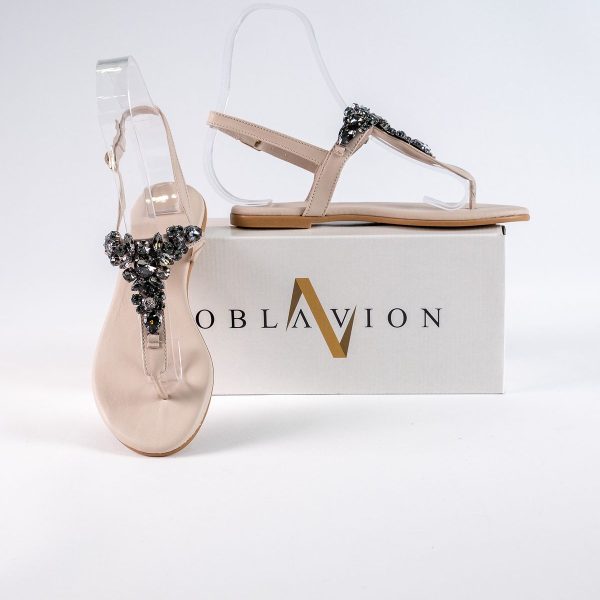 Lavion Bej Siyah Taşlı Günlük Kadın Sandalet