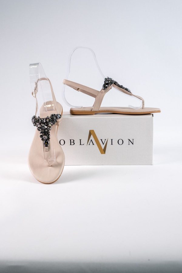 Lavion Bej Siyah Taşlı Günlük Kadın Sandalet