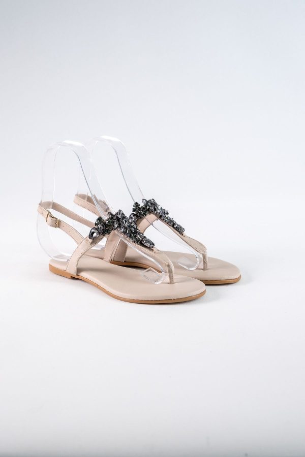 Lavion Bej Siyah Taşlı Günlük Kadın Sandalet