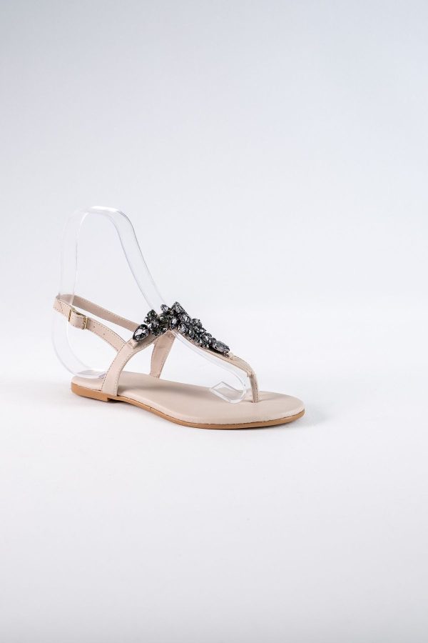 Lavion Bej Siyah Taşlı Günlük Kadın Sandalet