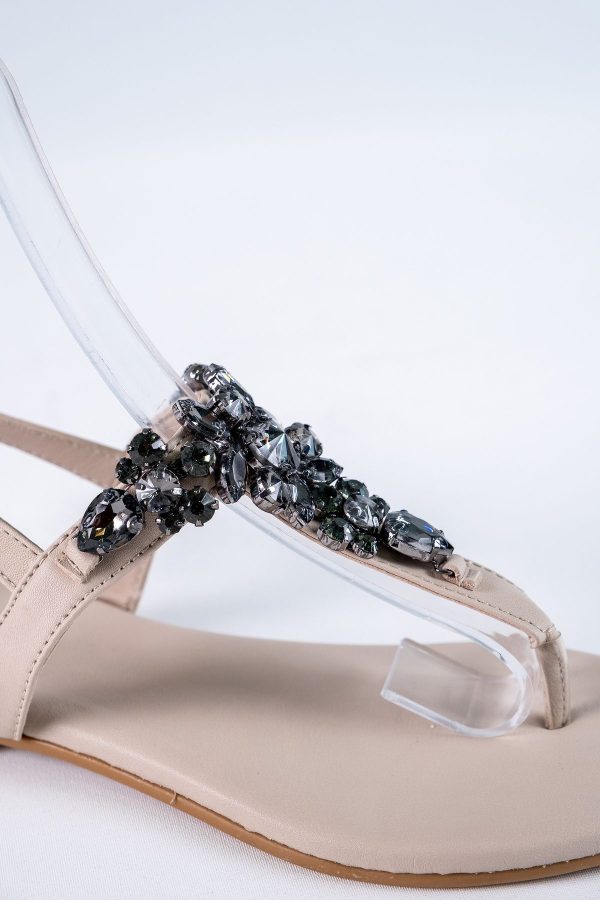 Lavion Bej Siyah Taşlı Günlük Kadın Sandalet