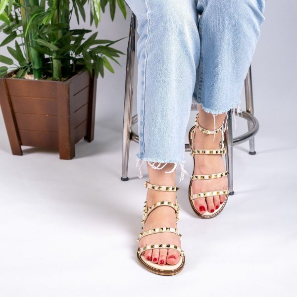 Valent Troklu Hakiki Deri Bej Sandalet