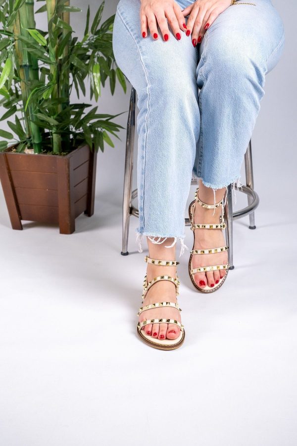 Valent Troklu Hakiki Deri Bej Sandalet