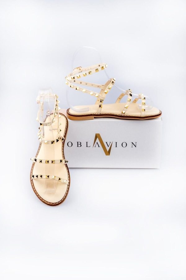 Valent Troklu Hakiki Deri Bej Sandalet