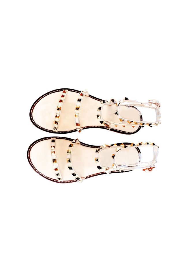 Valent Troklu Hakiki Deri Bej Sandalet