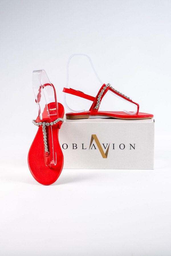 Lavion Yeni Sezon Hakiki Deri Kırmızı Yuvarlık Taşlı Günlük Kadın Sandalet