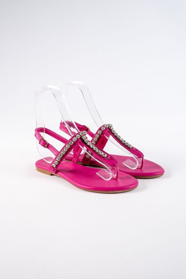 Lavion Yeni Sezon Hakiki Deri Fuşya Yuvarlık Taşlı Günlük Kadın Sandalet