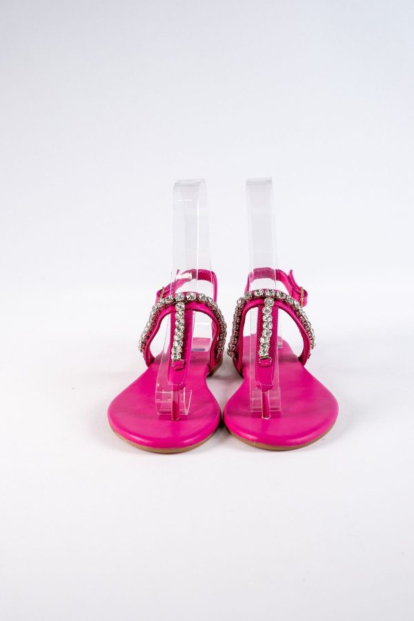 Lavion Yeni Sezon Hakiki Deri Fuşya Yuvarlık Taşlı Günlük Kadın Sandalet