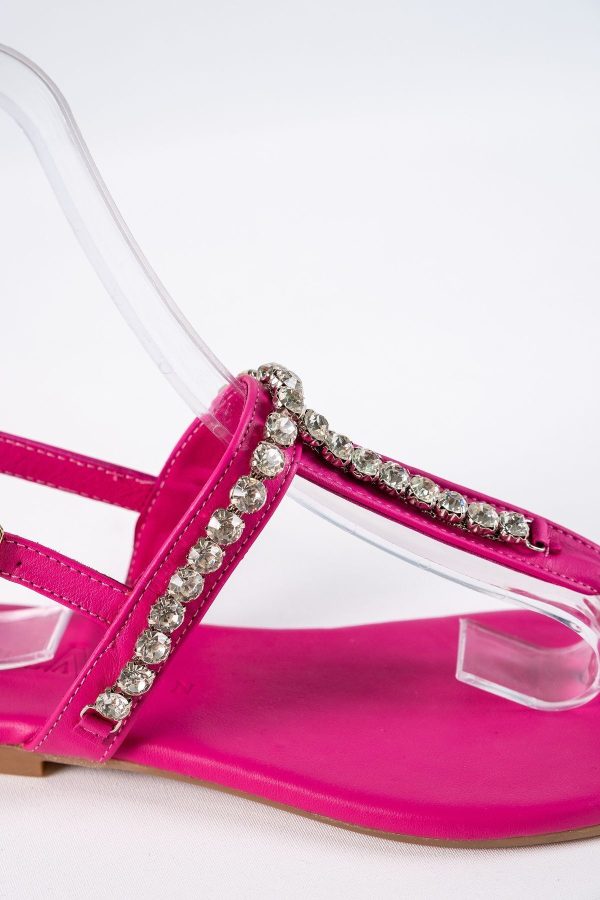 Lavion Yeni Sezon Hakiki Deri Fuşya Yuvarlık Taşlı Günlük Kadın Sandalet