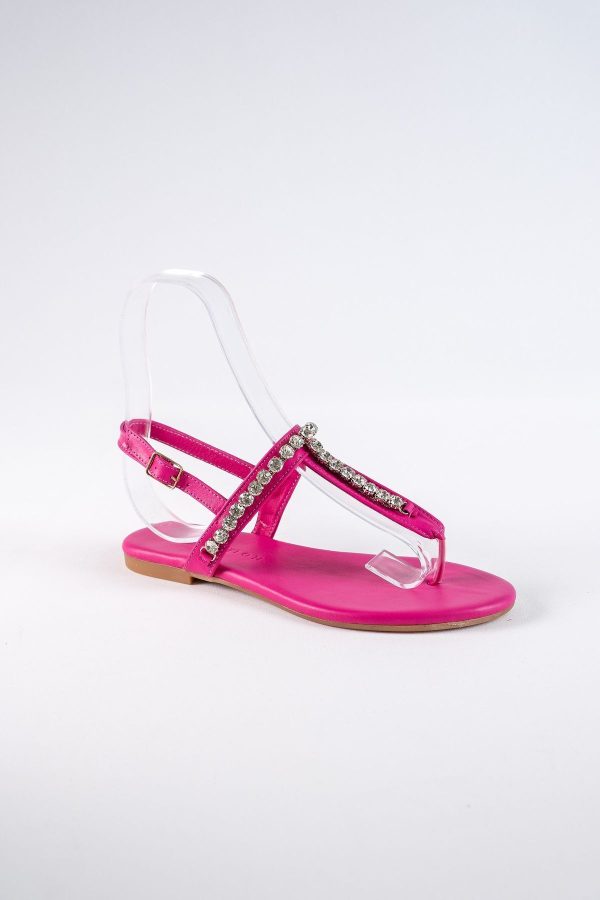 Lavion Yeni Sezon Hakiki Deri Fuşya Yuvarlık Taşlı Günlük Kadın Sandalet