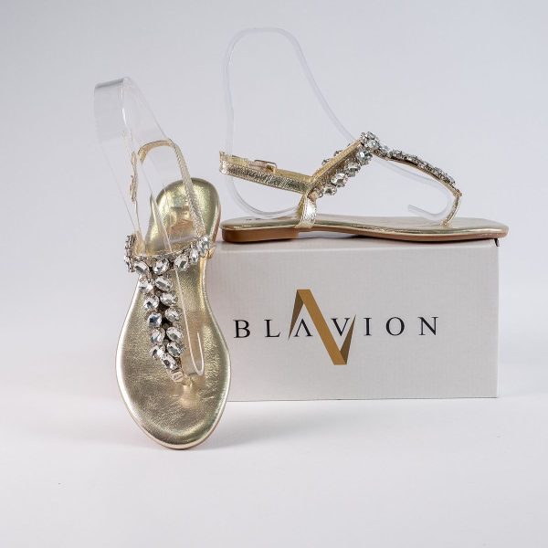 Lavion Yeni Sezon Hakiki Deri Gold Sıra Taşlı Günlük Kadın Sandalet