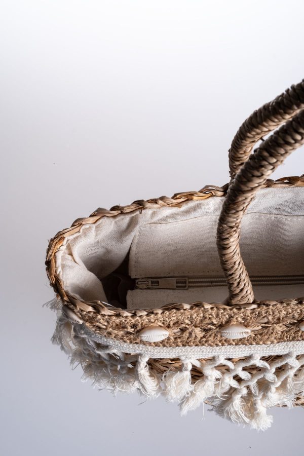 Makrome Aksesuarlı Astarlı Hasır Çanta