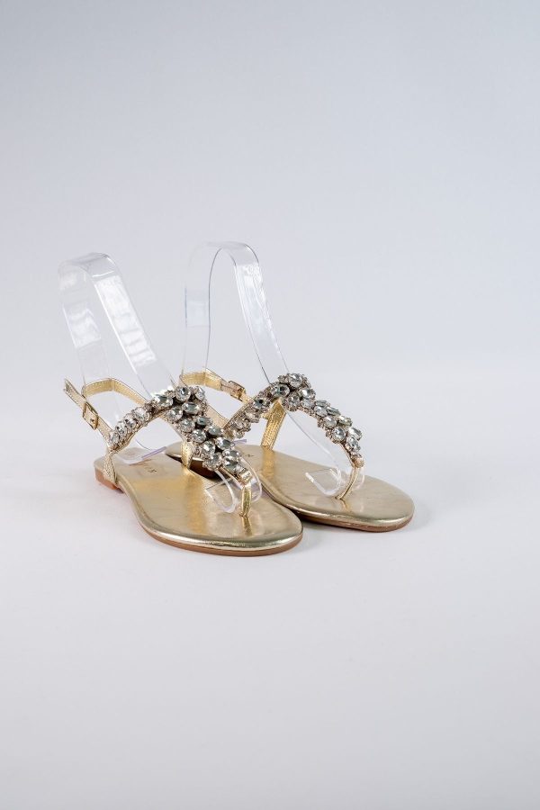 Lavion Yeni Sezon Hakiki Deri Gold Sıra Taşlı Günlük Kadın Sandalet