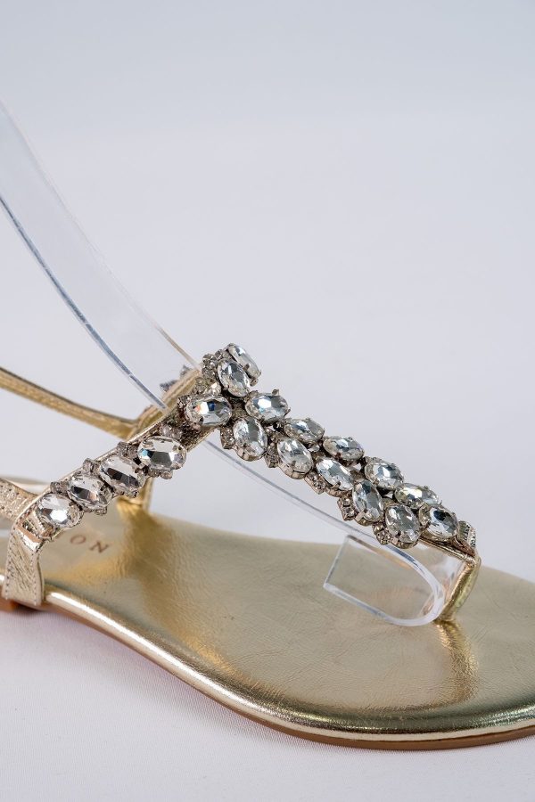 Lavion Yeni Sezon Hakiki Deri Gold Sıra Taşlı Günlük Kadın Sandalet