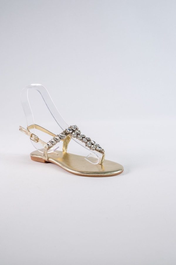 Lavion Yeni Sezon Hakiki Deri Gold Sıra Taşlı Günlük Kadın Sandalet