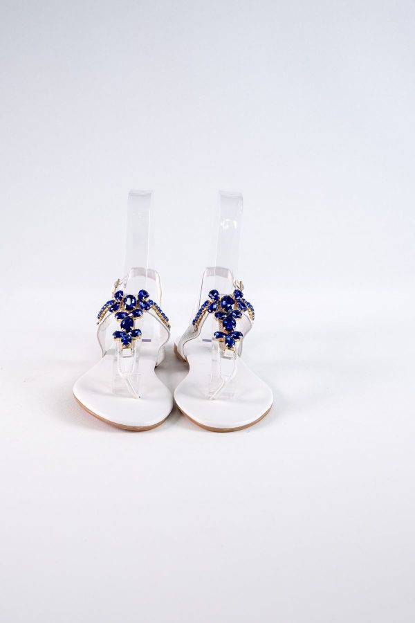 Lavion Yeni Sezon Hakiki Deri Beyaz Mavi Günlük Taşlı Kadın Sandalet