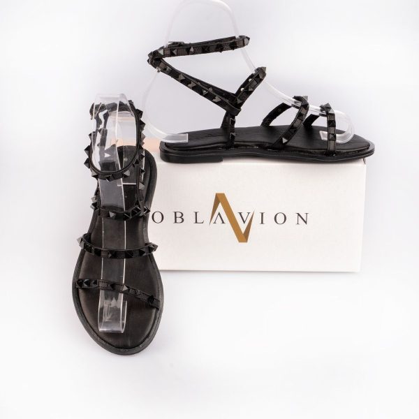 Valent Siyah Troklu Hakiki Deri Siyah Sandalet