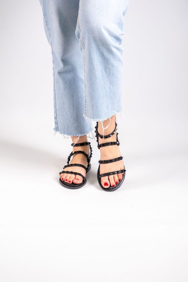 Valent Siyah Troklu Hakiki Deri Siyah Sandalet