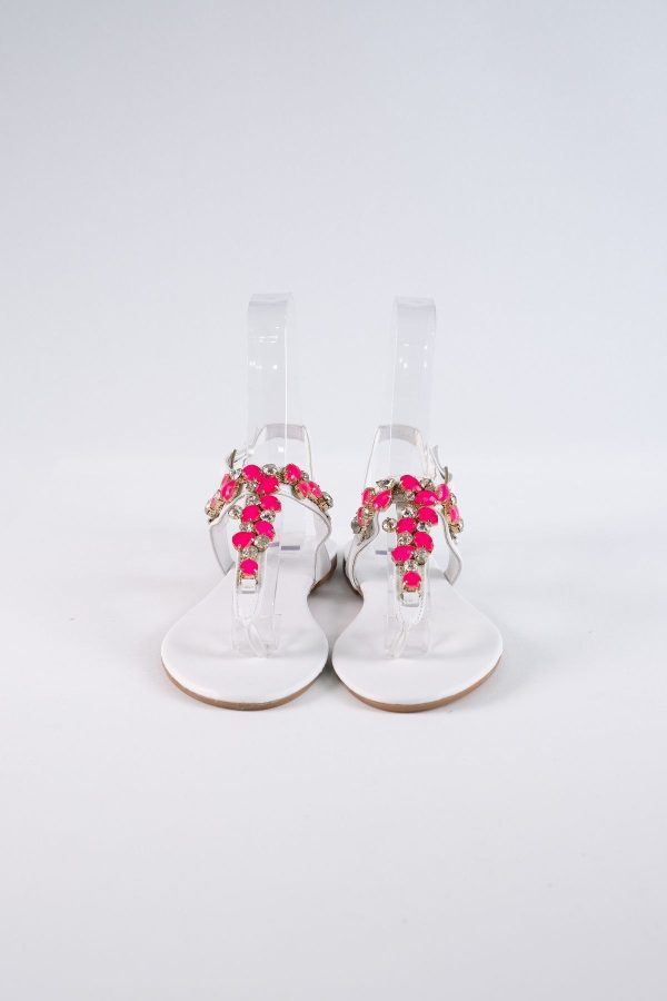 Lavion Yeni Sezon Hakiki Deri Beyaz Pembe Günlük Taşlı Kadın Sandalet