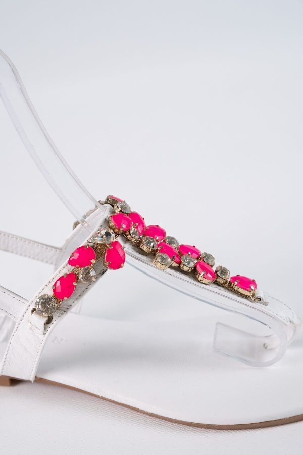 Lavion Yeni Sezon Hakiki Deri Beyaz Pembe Günlük Taşlı Kadın Sandalet