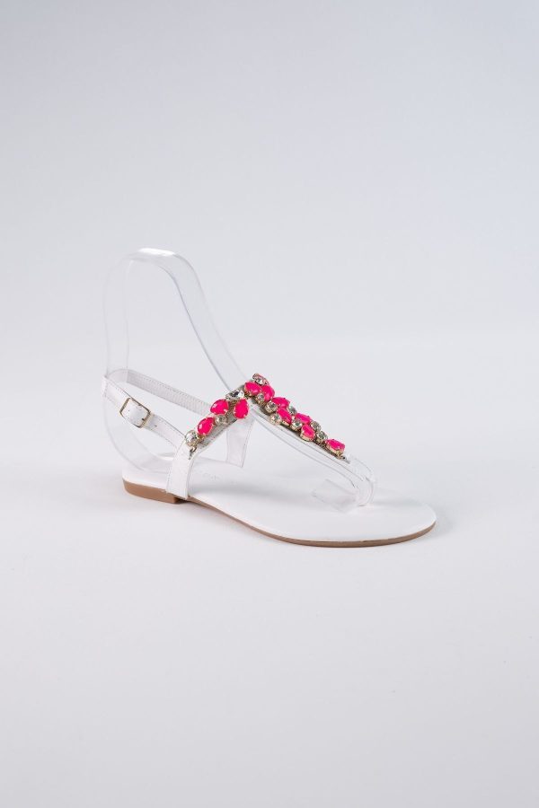 Lavion Yeni Sezon Hakiki Deri Beyaz Pembe Günlük Taşlı Kadın Sandalet