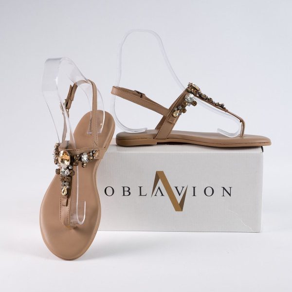 Lavion Hakiki Deri Nude Sarı Taşlı Sandalet