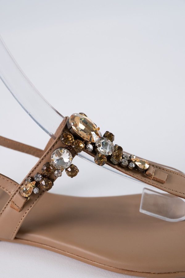 Lavion Hakiki Deri Nude Sarı Taşlı Sandalet