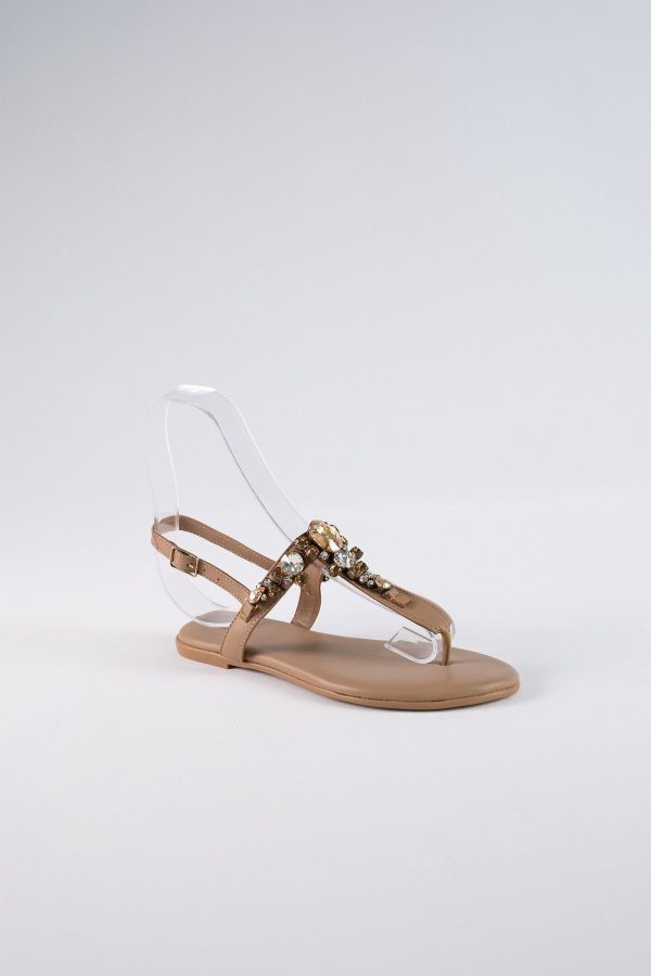 Lavion Hakiki Deri Nude Sarı Taşlı Sandalet