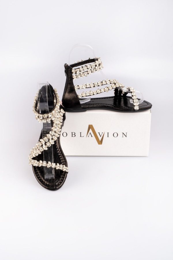 Valen Taşlı Fermuarlı Hakiki Deri Sandalet